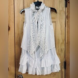 ‘For Cynthia’ Boho Chic Ruffle + Lace Layered Tunic Top S